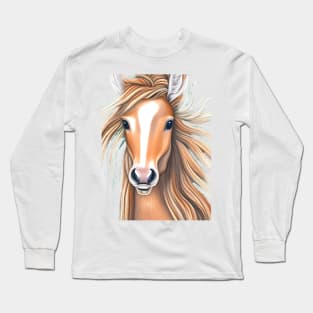 light brown horse head with flowing mane Long Sleeve T-Shirt
